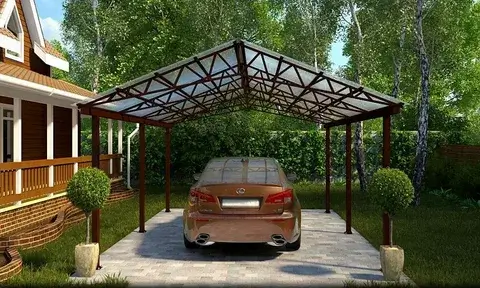 Двухскатный навес с поликарбонатом для авто